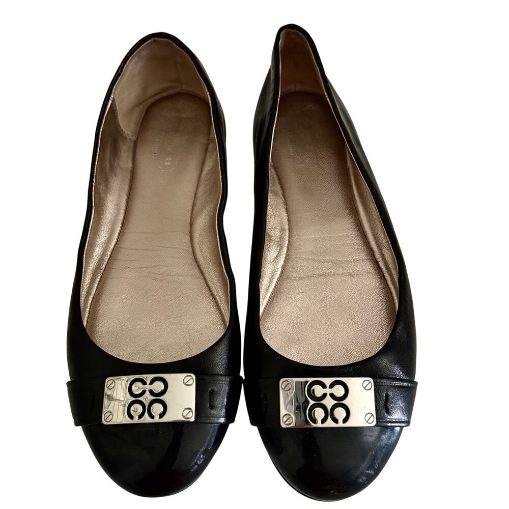 COACH London Black Soft Leather & Patent Ballet Flats Shoes Preppy Luxury Glam